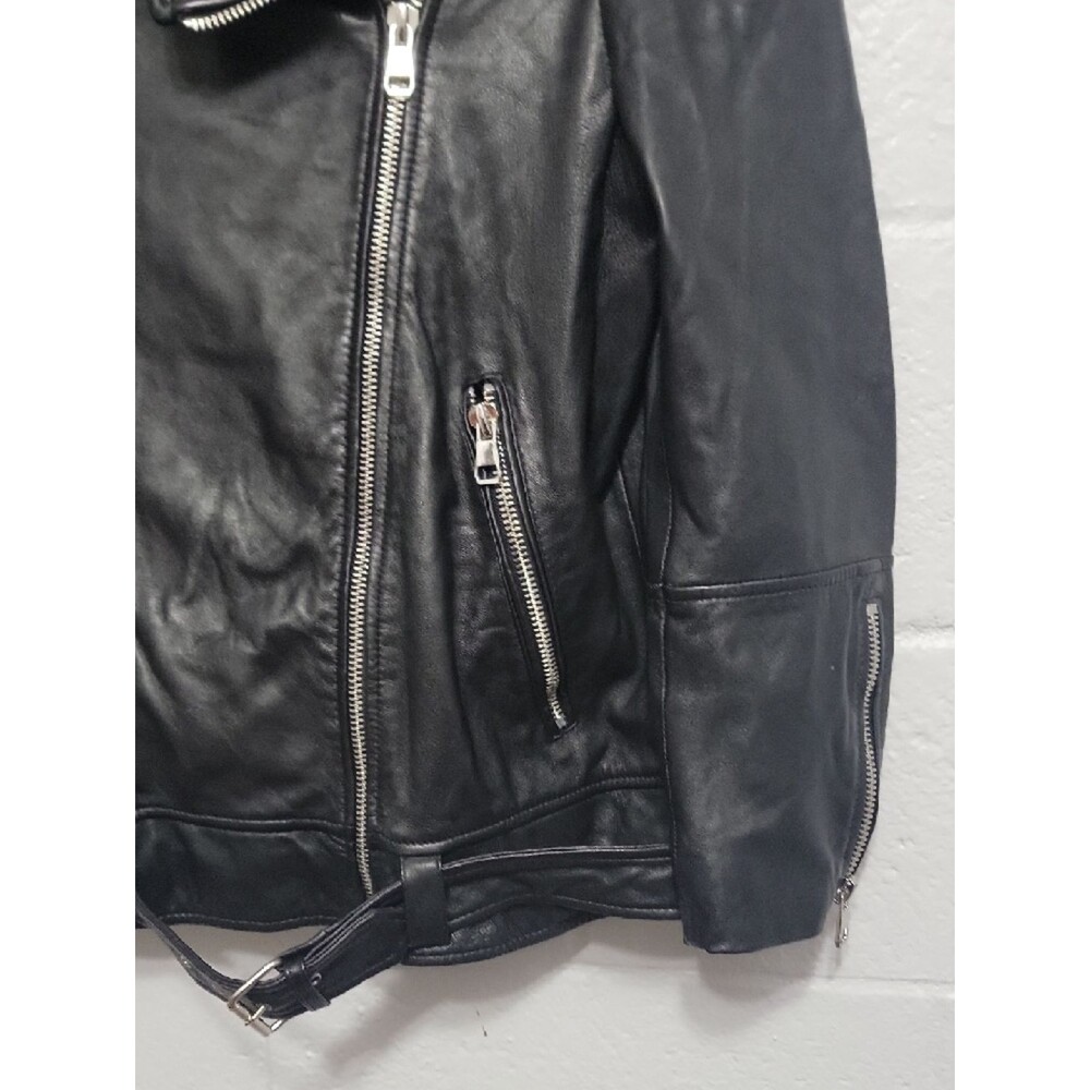 Zara Bikercore Super Soft Genuine Black Leather Biker Jacket with Zip Details - Picture 7 of 16